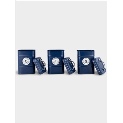 Набор банок для сыпучих продуктов, 3 пр, 1.45 л, h18 см, синие, Grantham