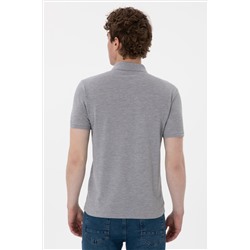 Erkek Slim Fit Polo Yaka Gri Melanj Basic Tişört