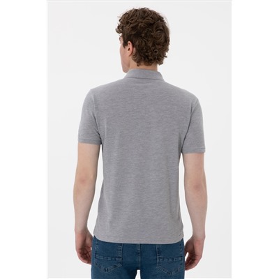 Erkek Slim Fit Polo Yaka Gri Melanj Basic Tişört