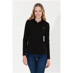 Kadın Siyah Basic Polo Yaka Sweatshirt