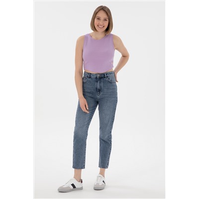 Kadın Lila Kolsuz Bisiklet Yaka Crop Basic Tişört