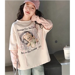 Футболка из двух частей осень 2025 в корейском стиле. Хлопок 100%