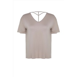 Vizon Yaka Detaylı Örme T-Shirt TBBSS22TS0877