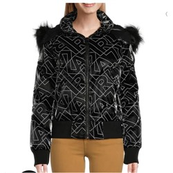 Karl Lagerfeld Paris Logo Faux Fur Trim Hooded Down Jacket