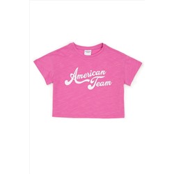 Kız Çocuk Pembe Bisiklet Yaka Crop Tişört