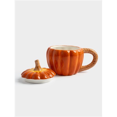 Кружка, 450 мл, с крышкой, керамика, оранжевая, Тыква, Bright pumpkin