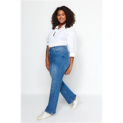 More Sustainable Koyu Mavi Yüksek Bel Comfort Straight Fit Büyük Beden Jeans TBBAW24CJ00045
