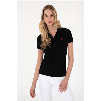 Kadın Siyah Basic Polo Yaka Tişört