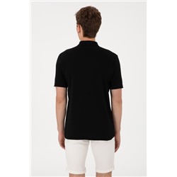 Erkek Regular Fit Polo Yaka Siyah Basic Tişört