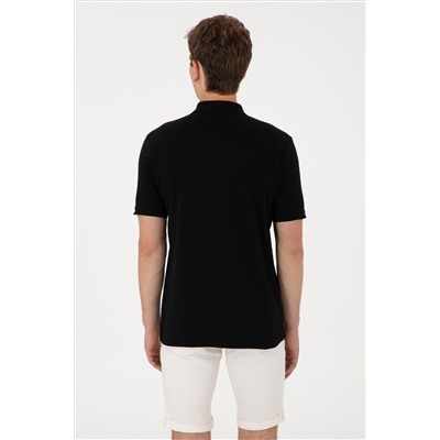Erkek Regular Fit Polo Yaka Siyah Basic Tişört