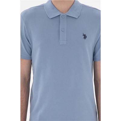 Erkek Slim Fit Polo Yaka Mavi Basic Tişört