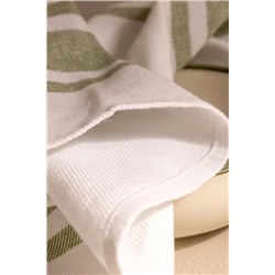 Fleur Nakışlı 2' li Pamuklu Kurulama Bezi - Beyaz/Yeşil