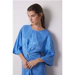 Vestido caftán satén jacquard azul