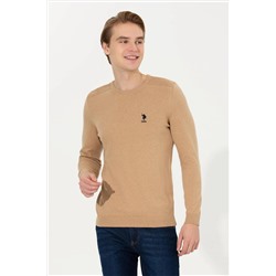 Erkek Camel Melanj Bisiklet Yaka Basic Triko Kazak