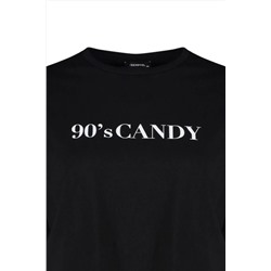 Siyah Geniş Kalıp Baskılı Bisiklet Yaka %100 Pamuk Örme T-shirt TBBSS23BF00015
