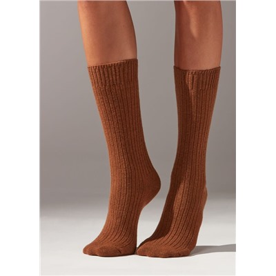 Kurze Socken in Rippe mit Wolle und Kaschmir