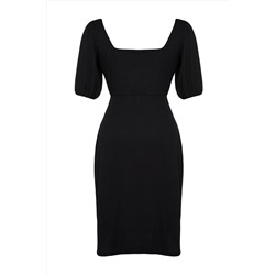Siyah Yırtmaçlı Örme Elbise TBBSS23AH00280