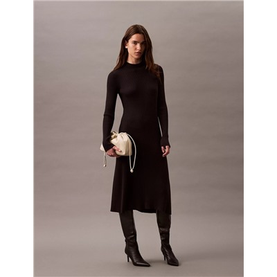 Smooth Cotton Rib Mock Neck Sweater Dress