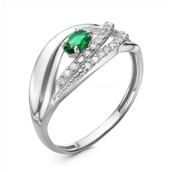 Кольцо из серебра с кварцем изумруд и фианитами родированное 925 пробы К1459р133
