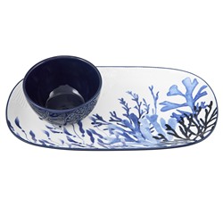 Набор, 2 пр, блюдо/салатник, керамика К, белое/синий, Синие кораллы, Blue Coral, 63289