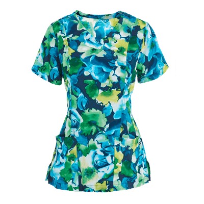 Jockey Scrubs Interpretations Sea Blue Print Top