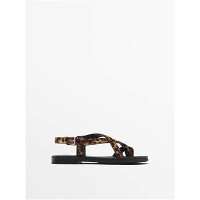 Animal print faux fur sandals