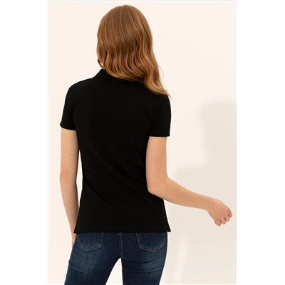 Kadın Siyah Basic Polo Yaka Tişört