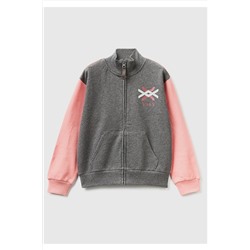 United Colors of BenettonKız Çocuk Mix Slogan Baskılı Dik Yaka Sweatshirt Gri Mix