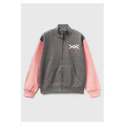United Colors of BenettonKız Çocuk Mix Slogan Baskılı Dik Yaka Sweatshirt Gri Mix