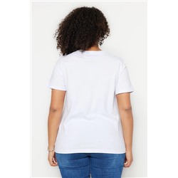 Beyaz V Yaka Basic %100 Pamuk Örme T-Shirt TBBSS22BF0028