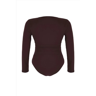 Kahverengi Alttan Çıtçıtlı Örme Büyük Beden Body TBBAW26CS00004