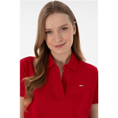 Kadın Kırmızı Basic Polo Yaka Tişört