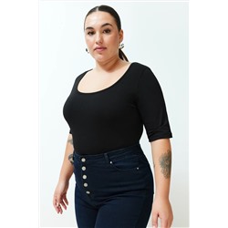 Siyah Vücuda Oturan %100 Pamuk Örme Bluz TBBSS24AF00081