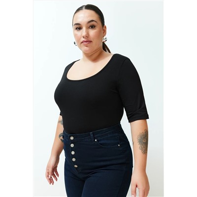 Siyah Vücuda Oturan %100 Pamuk Örme Bluz TBBSS24AF00081