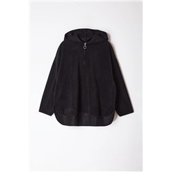 Siyah Kalın Polar Kapüşonlu Oversize/Bol Kesim Büyük Beden Sweatshirt TBBAW25AO00030