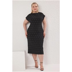 Trendyol Curve Siyah Kolsuz Taşlı Mini Dokuma Büyük Beden Party/Mezuniyet/Abiye Elbise TBBSS25AH00164