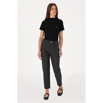 Kadın Antrasit Carrot High Waist Fit Kanvas Pantolon