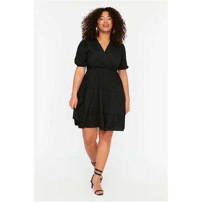 Trendyol Curve Siyah Skater V Yaka kruvaze Kapama Elbise TBBSS22EL2987