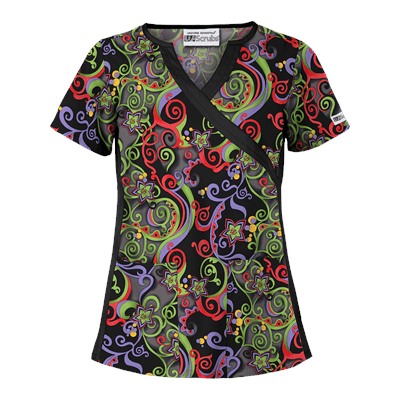 UA Imperial Garden Granite V-Inset Mock Wrap Print Scrub Top