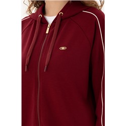 Kadın Bordo Kapüşonlu Fermuarlı Sweatshirt