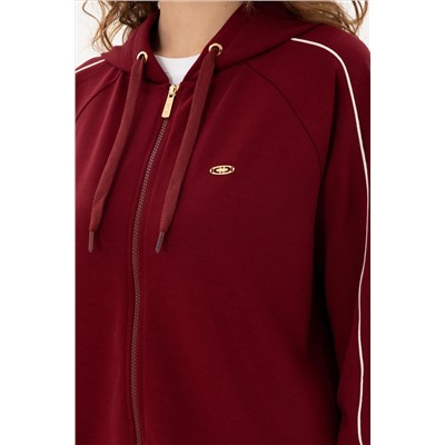 Kadın Bordo Kapüşonlu Fermuarlı Sweatshirt