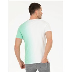 Açık Yeşil Slim Fit Degrade Geçişli Bisiklet Yaka Tişört