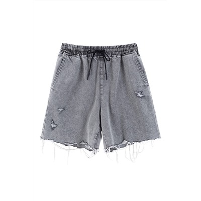 Short vaquero de tiro alto Gris claro
