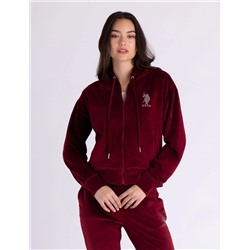 VELOUR RHINESTONE ZIP UP HOODIE