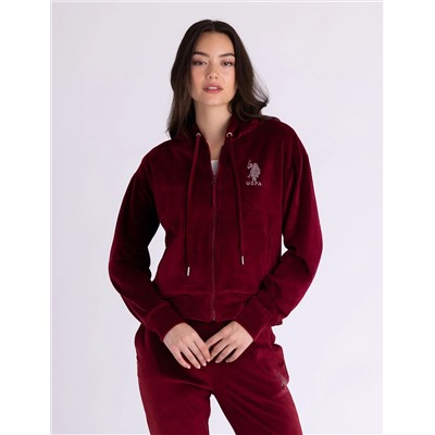 VELOUR RHINESTONE ZIP UP HOODIE