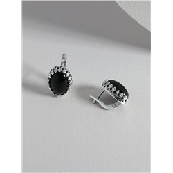 Серьги из серебра с нат. чёрным агатом родированные 925 пробы 2-4064р442