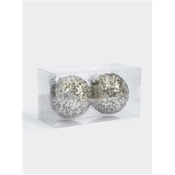 Игрушка елочная, 8 см, 2 шт, стекло, серебристая, Шар с изморозью, New year