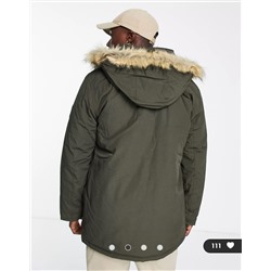 New Look faux fur trim hooded parka in khaki