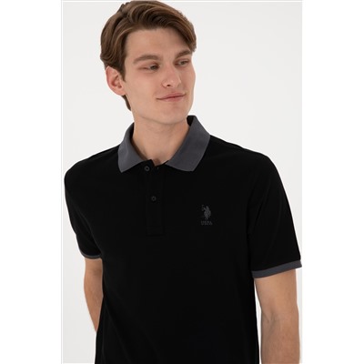 Erkek Regular Fit Polo Yaka Siyah Basic Tişört