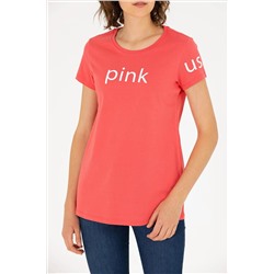 Kadın Pembe Bisiklet Yaka Tişört